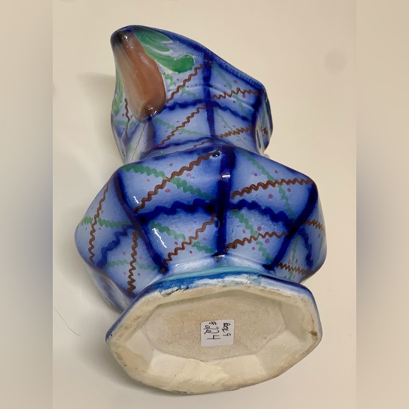 19th Century Antique Gaudy Ironstone Flow Blue Squiggle Grid Pattern Jug Pitcher - Picture 11 of 16